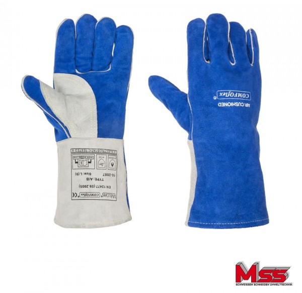 Blauer Spalt-Rindleder-Handschuh-10-2087